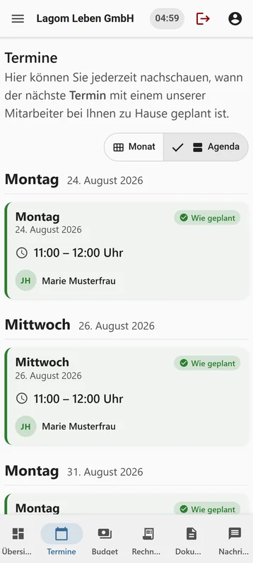 Die Termine auf dem Handy, als Liste statt als Kalender